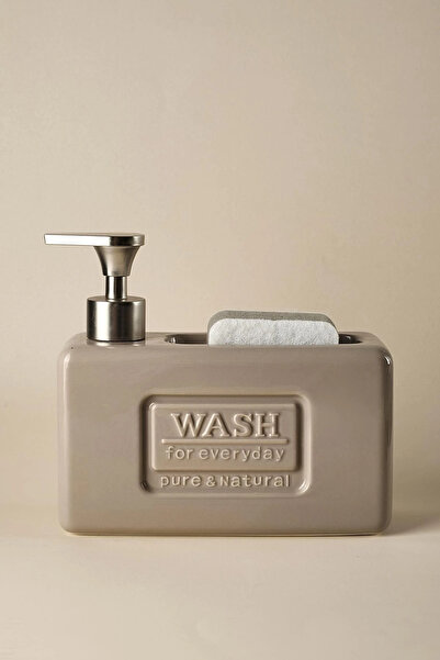 akdenizhome Porselen Sıvı Sabunluk – 750 ml, Sünger Hazneli Mutfak ve Banyo S...