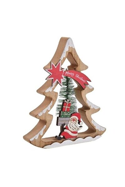 ANTBRO Decorațiune de Crăciun din lemn cu stea, brad verde și Moș Crăciun cu ...
