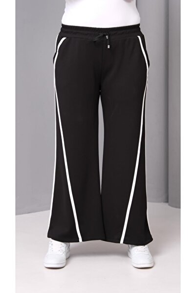 Ebsumu Γυναικείο μεγάλο μέγεθος, εξαιρετικά άνετο, ριγέ μαύρο παντελόνι