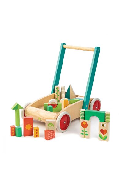 Tender Leaf Toys Antemergator cu cuburi, din lemn premium - Baby Block Walker - 29 piese -