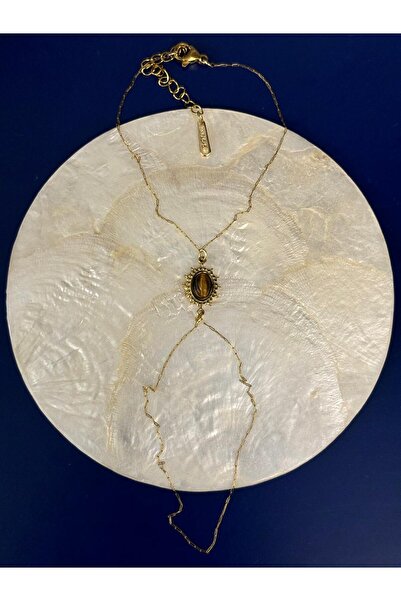 Idarosa Concept Oval, Vintage, Doğal Taşlı, Minimal Hayalet Zincirli Çelik Şa...