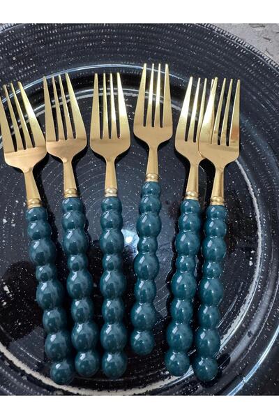 PerottiHome Gold Dinner Forks with Pearls and Colored Beads, 6 Pieces