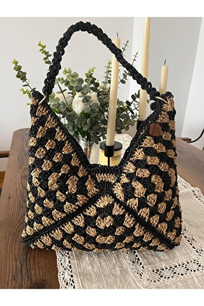 Toksuzdesign KAĞIT İPTEN EL ÖRMESİ KOL ÇANTASI, BOHEM STİL,BASIC