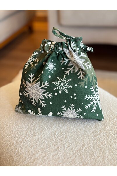 MEKİK BUTİK Green Christmas New Year Pouch - Linen Cloth Pouch - 20X20 - Gift Bag - Cloth Bag