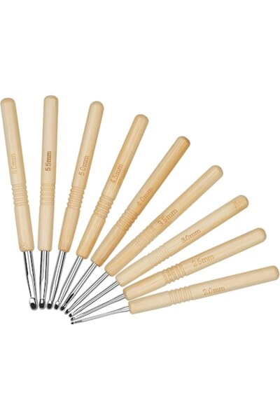 miraza Set 9 Crosete din Bambus cu Cârlig Aluminiu Miraza, Marimi 2.0-6.0 mm,...