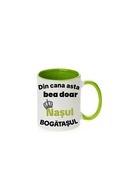 MARİ Cană personalizată ,,din cana asta bea doar nașul" ,verde