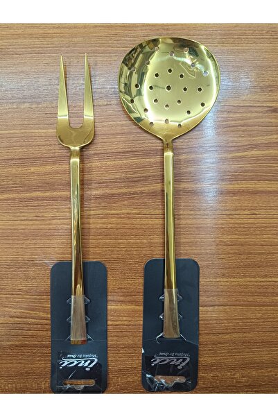 DEKOR ZÜCCACİYE HOME 2-Piece Gold Colander and Fork Set