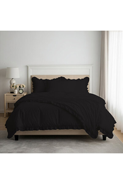 kesenegore Set de lenjerie de pat dublu cu volane din bumbac Ranforce, 3 piese