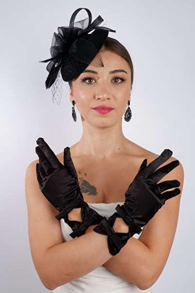 Hayalperest boncuk Mănuși de mireasă scurte din dantelă neagră și set de nunt...