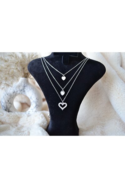 Stainlless Steel 3-Piece Steel Silver Heart Necklace