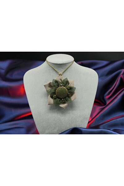 nicole gümüş Ham Keten ve Tül Üzerine Mekik Oyalı ve Kristal Taşlı El İşçiliği Tel Kırma Kolye