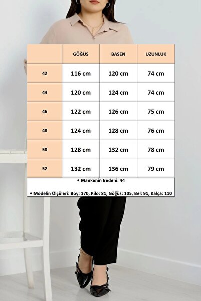 FOR ESRA BIG TREND Women's Large Size Solid Color Woven Viscose Shirt with Sleeves and Side Folds