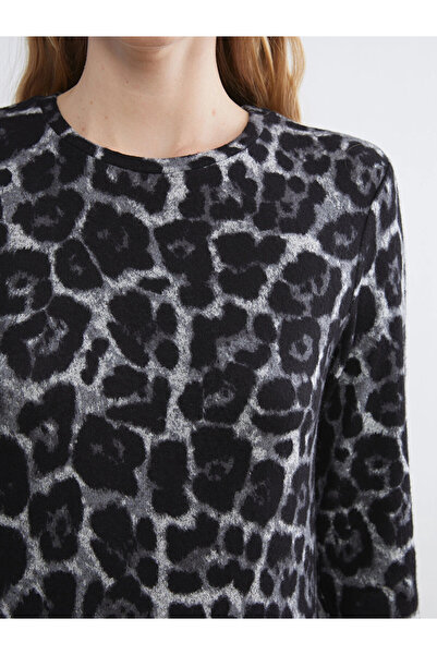 LC Waikiki LCWAIKIKI Basic Kahverengi Bisiklet Yaka Desenli Bluz