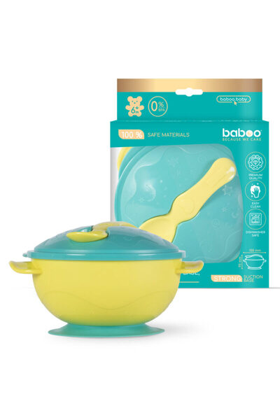 Baboo Bol Galben Cu Ventuza, Capac Si Lingurita 6 luni+