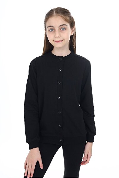 Toontoy Black Girls' Crew Neck Buttoned Knitted Cardigan - 2 Thread