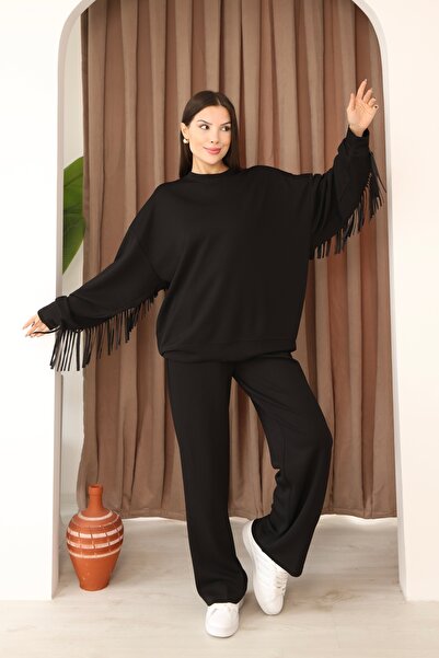 sportiness Oversized Modal Fabric Tracksuit Set with Tassel Detail