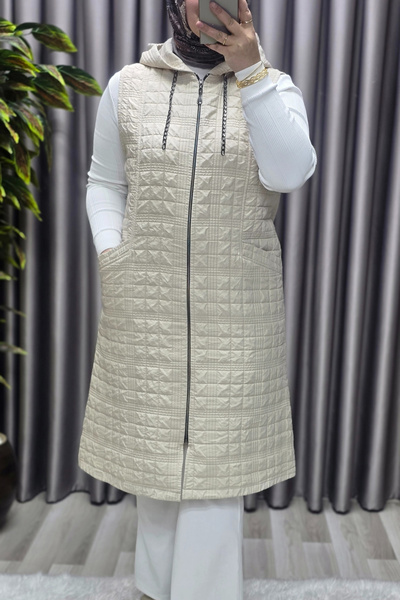 Elmas Tesettür Kadın Giyim Büyük Beden 4031 Kapıtone Dik Cep Yelek