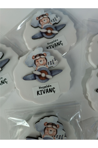Beyaz Gelincik Tasarım 25 ADET Bebek Hediyelik Magnet, Ayıcık Objeli Bebek Şe...