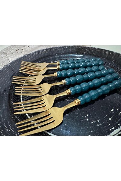 PerottiHome Gold Dinner Forks with Pearls and Colored Beads, 6 Pieces