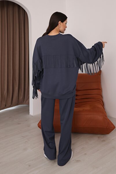 sportiness Oversized Modal Fabric Tracksuit Set with Tassel Detail