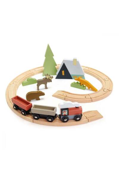Tender Leaf Toys Set de tren montan, din lemn premium - Treetops Train Set -