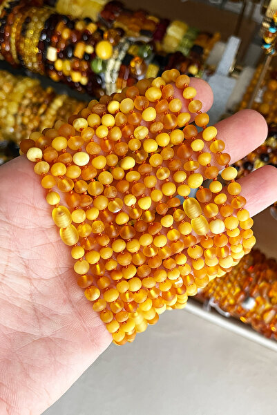 İpek Kehribar Certified Drop Amber Baby Teeth Necklace, Matte 3 Colors Round Cut, Children's Necklace Silk-526