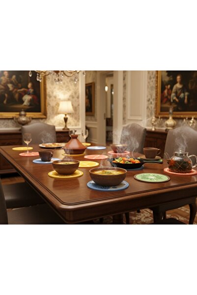 Generic Set of 12 round silicone heat-resistant coasters for table, kitchen and office, super protective colored coasters