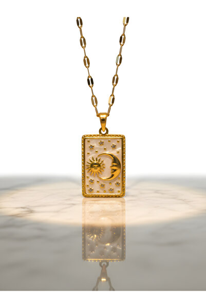 TURBİJ İnci Beyaz Ay ve Güneş Çelik Kolye