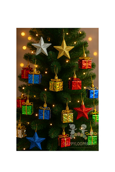 Genel Markalar Yıllbaşı Çam Ağacı Süsü Renkli Yıldız Hediye Kutusu Figürlü No...