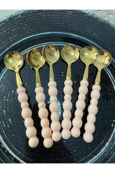 PerottiHome Pearl Colored Beaded Gold Dessert Spoon 6 Pieces