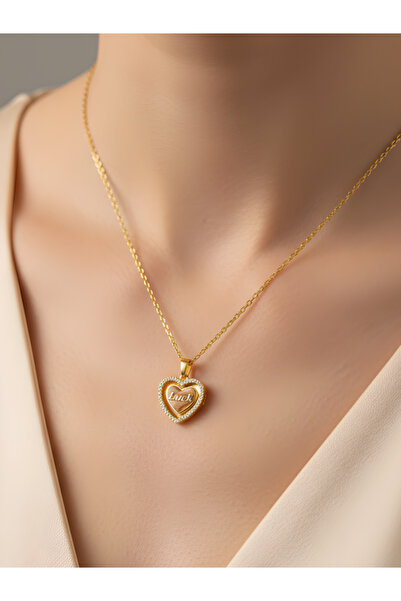 TURBİJ قلادة فولاذية على شكل قلب مع كلمة الحب مكتوبة عليها