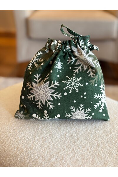 MEKİK BUTİK Green Christmas New Year Pouch - Linen Cloth Pouch - 20X20 - Gift Bag - Cloth Bag