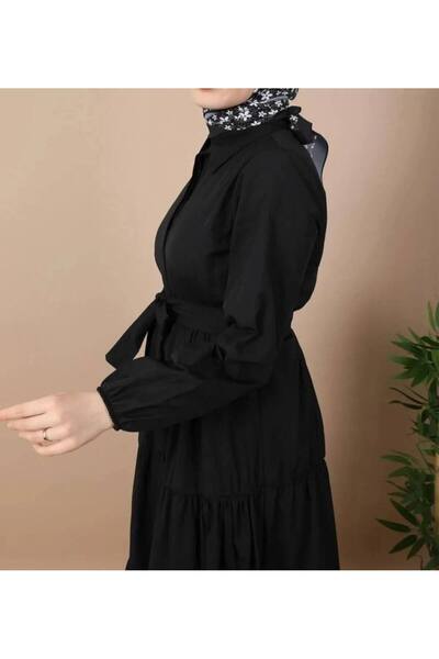 Gülmude Button Closure, Elastic Waist, Stylish Hijab Dress Transitional Fabric Without Lining