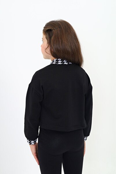 Toontoy Cardigan negru pentru fete, cu guler de colegiu, închidere cu apăsare cu imprimeu bloc de culoare din material subțire - 2 fire cu relief