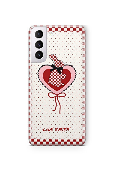 FLAMENKO حافظة هاتف سامسونج جالاكسي S22 شفافة بنمط أرنب مربع أحمر