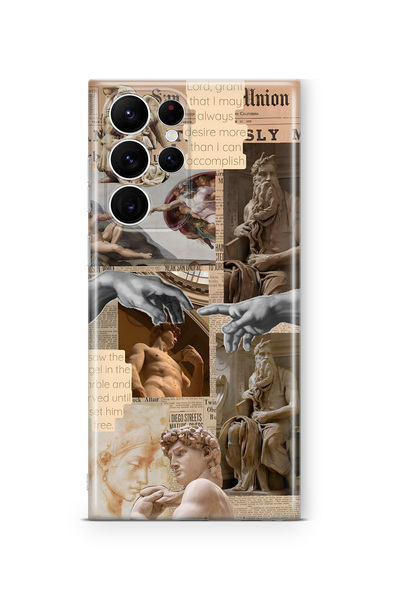 FLAMENKO Samsung Galaxy S22 Ultra Rönesans Heykel Kolajlı Desenli Şeffaf Tele...