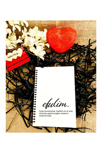 LİNOVERA Valentine's Day Efulim Printed Wooden Notebook - White