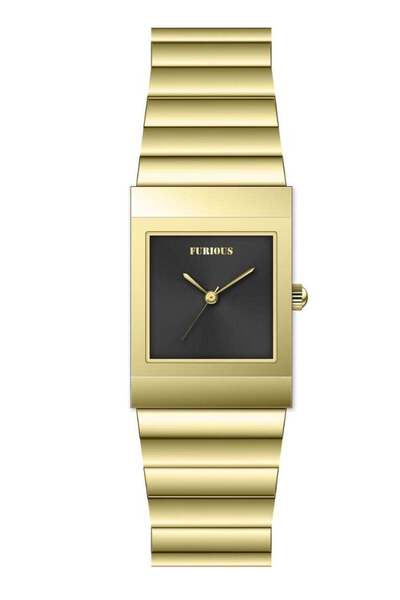 Furious Rectangular Gold Stainless Steel Watch – Black Dial (Simple Design)