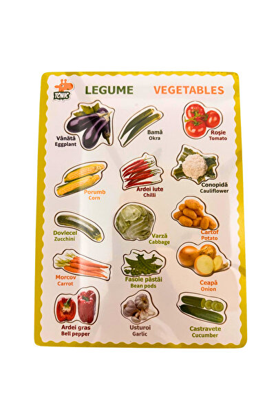 OEM Puzzle educativ din lemn cu legume- denumiri in romana si engleza, stil M...