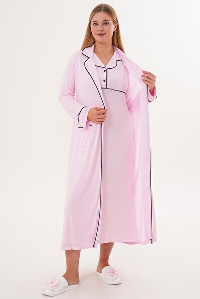 Mecit Pijama Mecit 6334 Pink Women's Nightgown and Robe Set