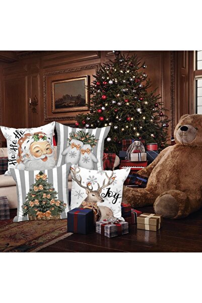 Lanpn White and Grey Vintage Christmas Cushion Covers 45x45 Set of 4