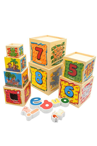 OEM Turn Montessori din lemn – Set 8 cuburi educative cu forme, cifre si animale