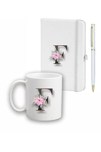 LİNOVERA Flower Pattern Agenda, Mug and Pen Set