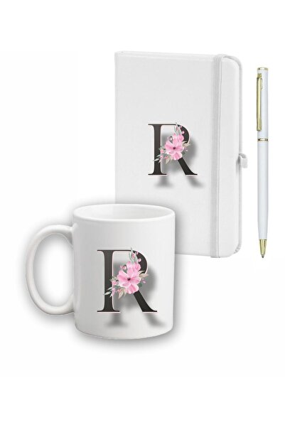 LİNOVERA Flower Pattern Agenda, Mug and Pen Set