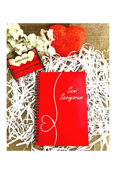 CVCWOOD Valentine's Day I Love You Written Wooden Notebook Pen Set - Red