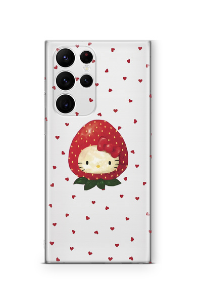 FLAMENKO Samsung Galaxy S23 Ultra Uyumlu Çilek Hello Kitty Desenli Şeffaf Tel...