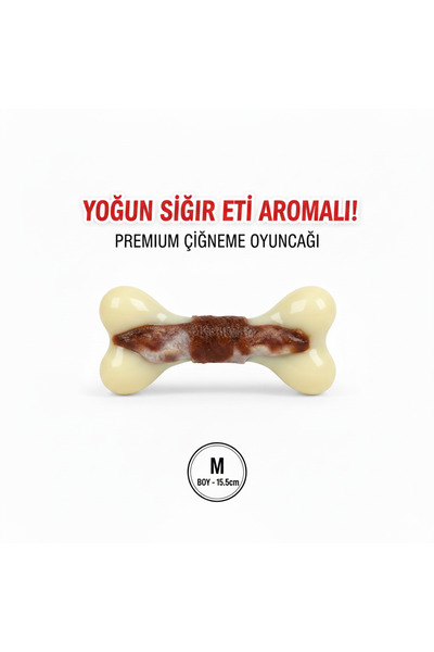 Tasma Market Sığır Eti Aromalı Kemik Şekilli Köpek Oyuncağı – 15,5 cm, Orta ve Büyük Irklar İçin M