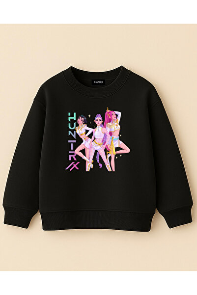 fasardi Kpop Demon Hunters Huntrix Zoey Rumi Mira Printed Oversize Unlined Long Sleeve Girls' Sweatshirt