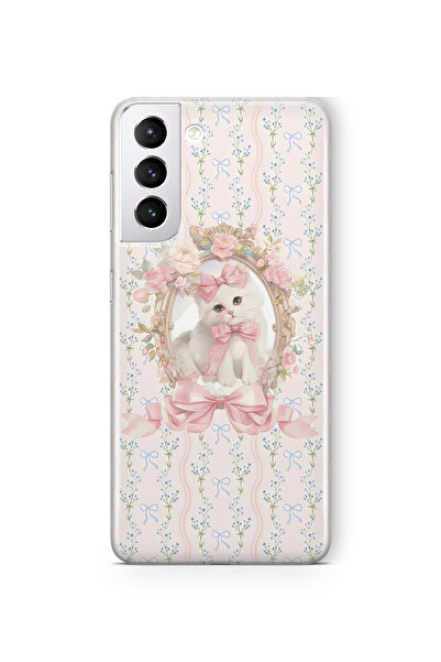 FLAMENKO حافظة هاتف شفافة لهاتف سامسونج جالاكسي S22 بنمط قطة وردية اللون