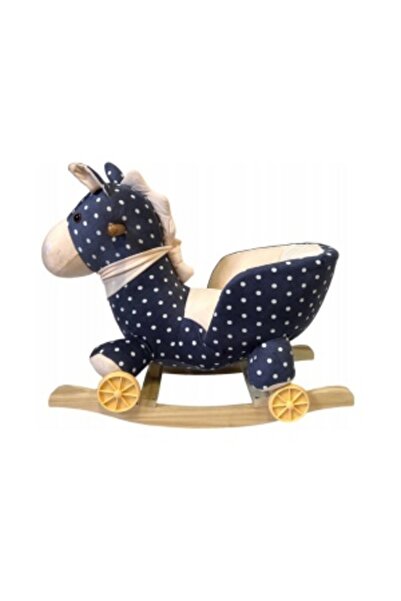 CREATIVE Balansoar pentru copii 6 luni+, Cal de pluș, Cadru din lemn, 4 kg, Bleumarin cu buline